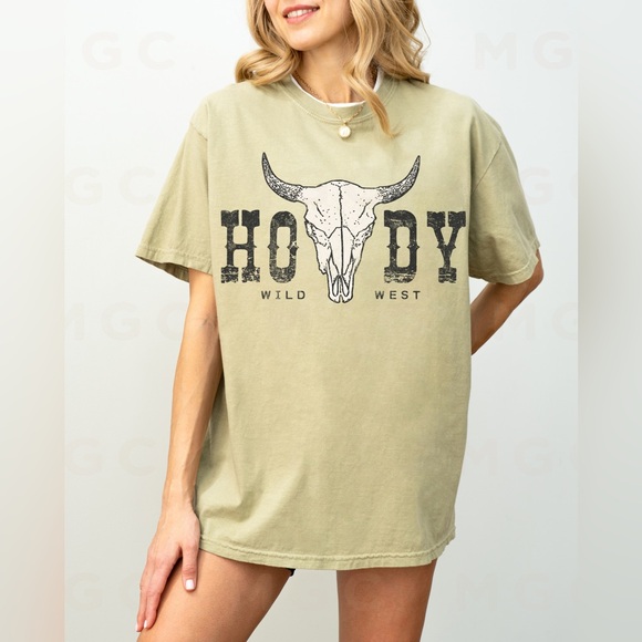 Comfort Colors Howdy Wild West Cow Skull Tee - Picture 5 of 10
